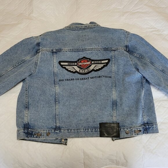 Vintage Harley Davidson Denim Jacket Womens L 100th Year Anniversary 1903-2003 - Picture 1 of 7